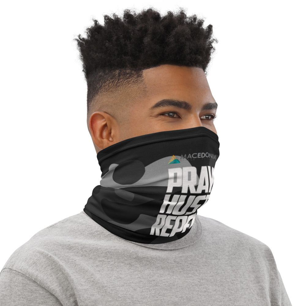 PRAY HUSTLE REPEAT Black Camo Neck Gaiter