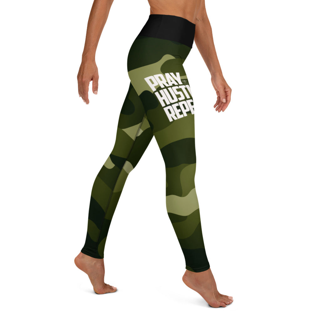PRAY HUSTLE REPEAT Camo Leggings